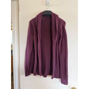 Lands End Burgundy Knit Shawl Collar Cardigan Sweater Womens Size L 14-16